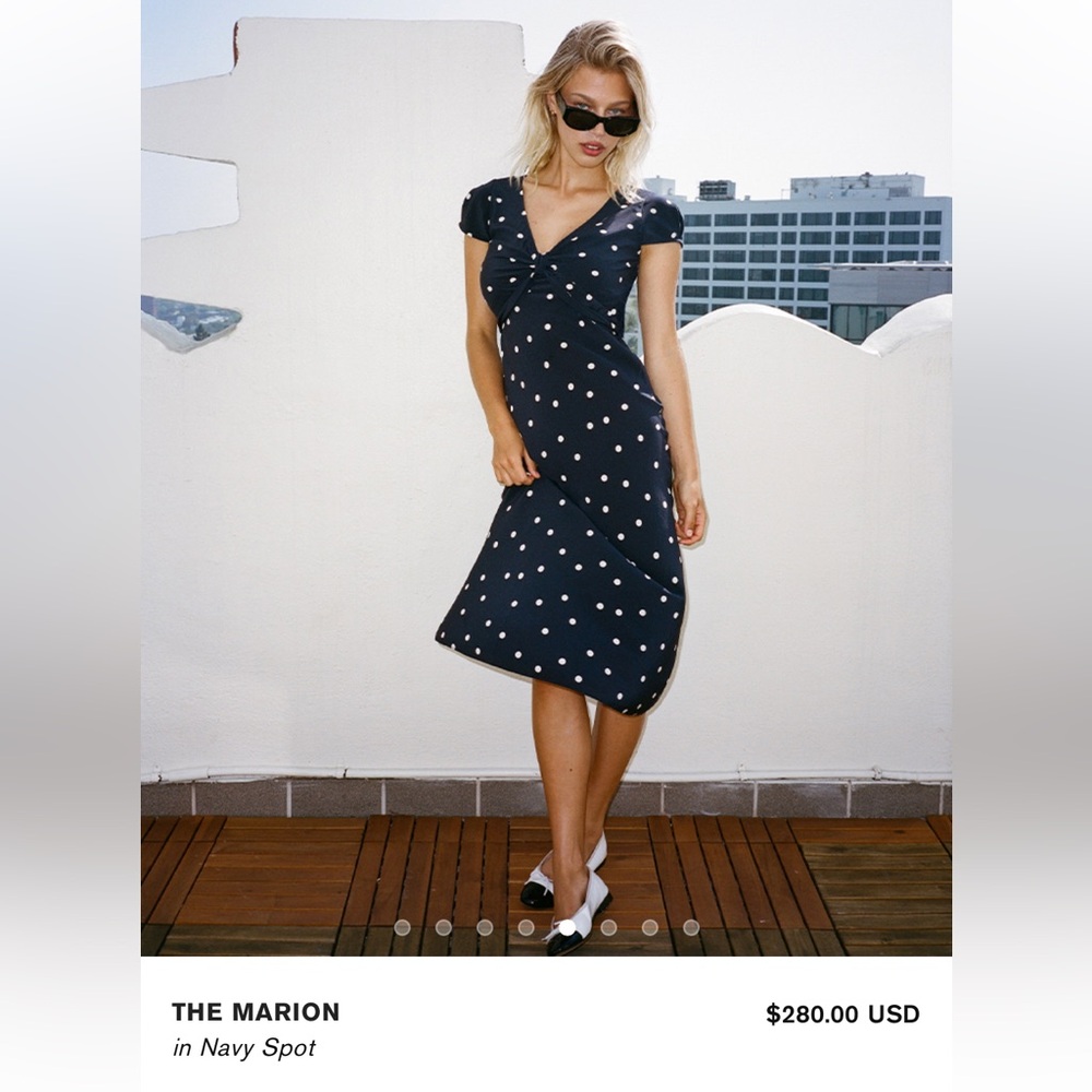 Realisation Par The Marion Navy and White Polka Dot Midi Dress